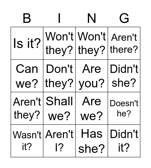 Question tags Bingo Card
