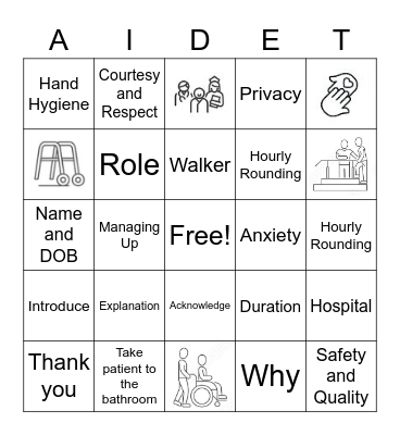 AIDET Bingo Card