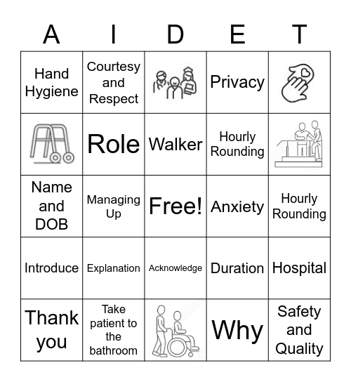 AIDET Bingo Card