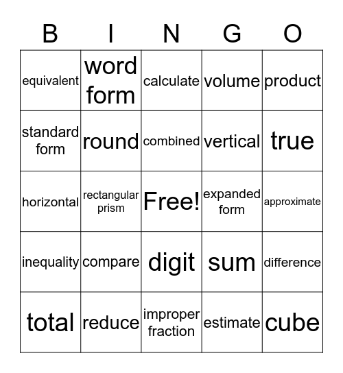 Vocabulary BINGO Card