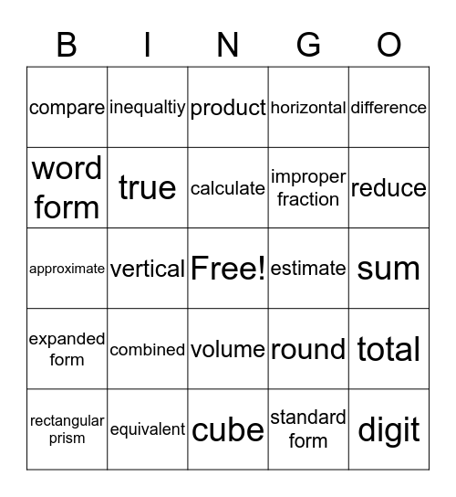 Vocabulary BINGO Card