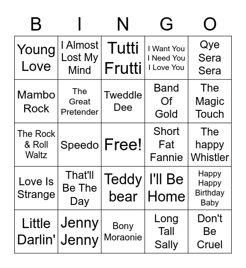 50s Hits Bingo Card