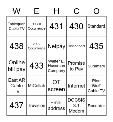 WEHCO Bingo Card