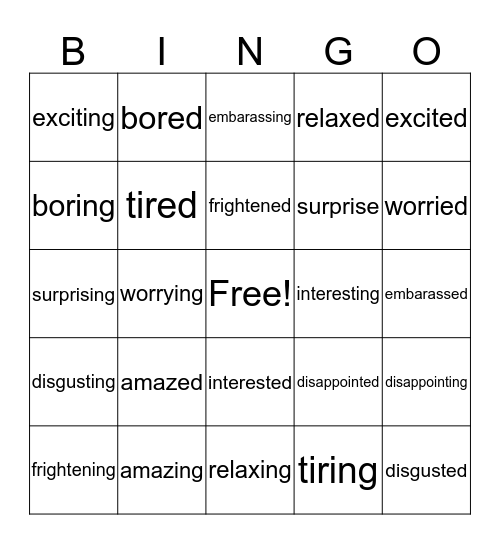 feelings Bingo Card