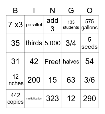 3rd Grade Math BINGO Card