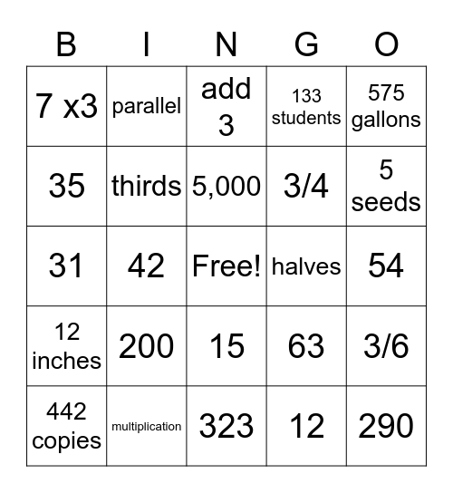 3rd Grade Math BINGO Card