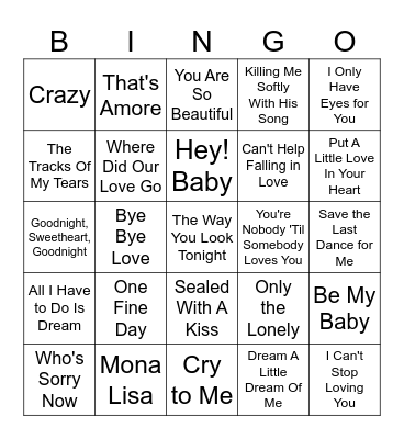 Golden Oldie Love Songs Bingo Card