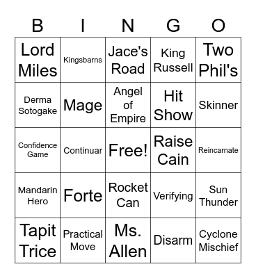 Derby 2023 Bingo Card