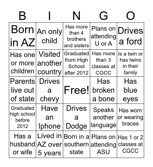 Who Are YOU Bingo Card