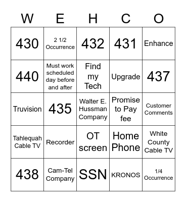 WEHCO Bingo Card