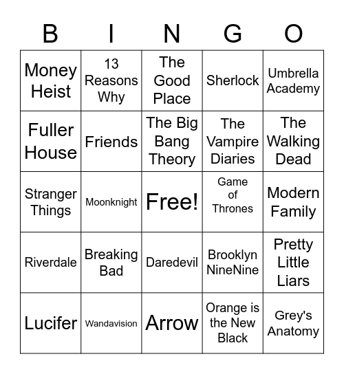 TV Shows Bingo Card