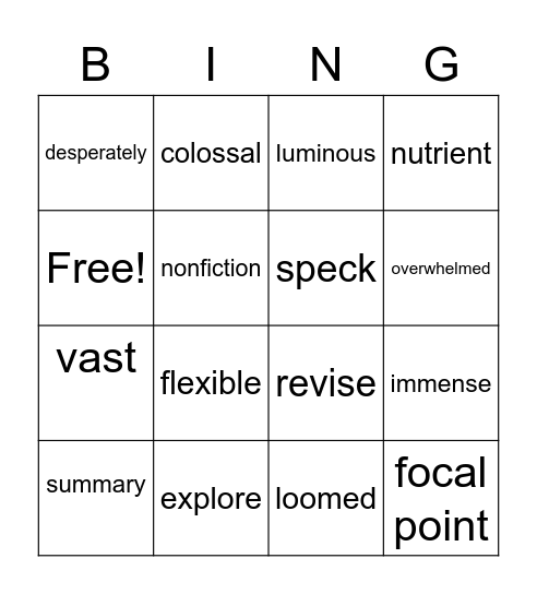 Mid-Module Vocabulary Bingo Card