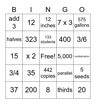 3rd Grade Math BINGO Card