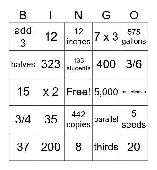 3rd Grade Math BINGO Card