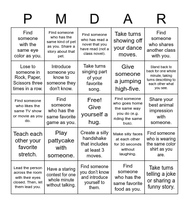 PMDAR Human Bingo Card