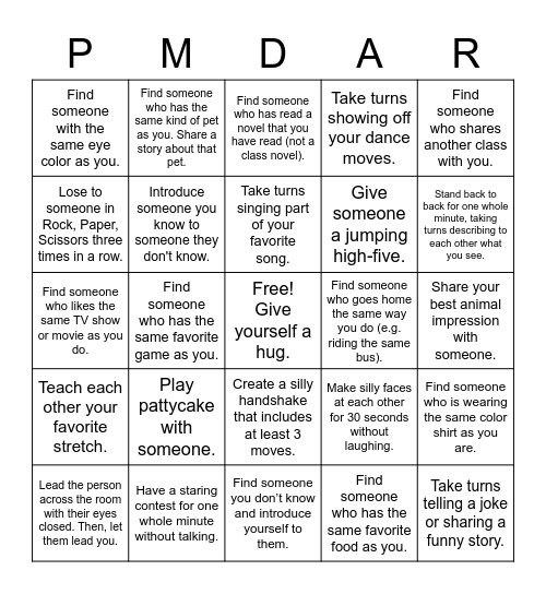 PMDAR Human Bingo Card