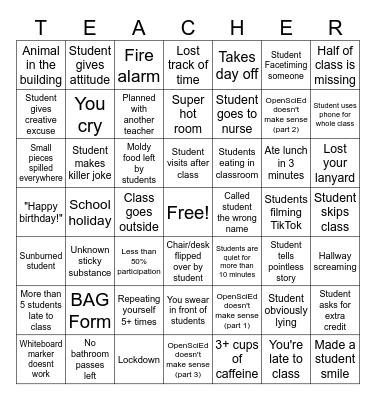 End of Year Teacher Bingo Card