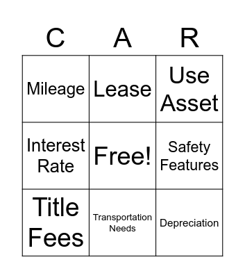 6.4 Auto Loan Bingo Card