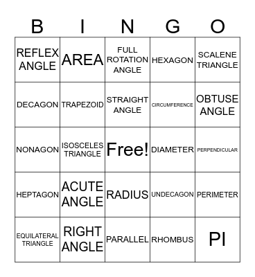 GEOMETRY BINGO Card