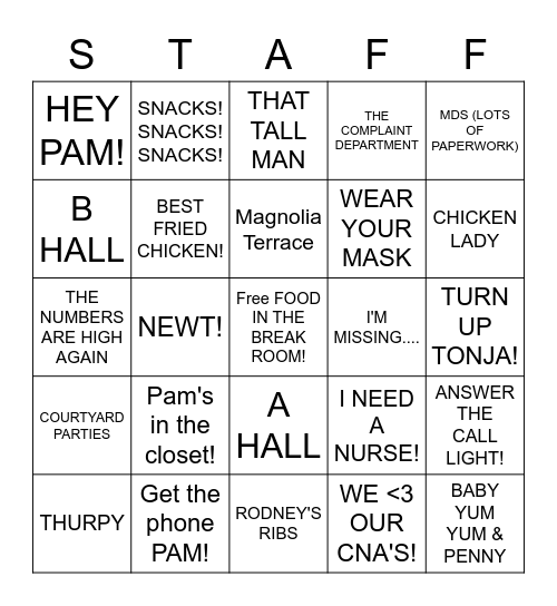 STAFF Bingo! Bingo Card