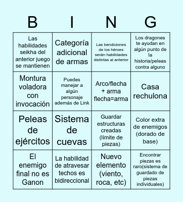 Bingo Zelda (Ángel) Bingo Card