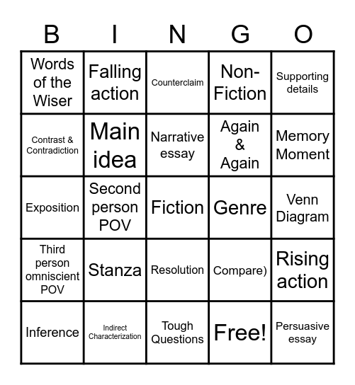 ELA Bingo Card