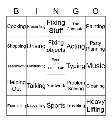 Skills Bingo Card