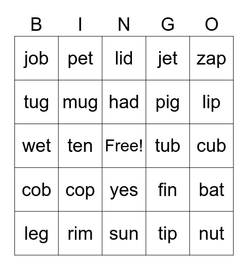 CVC Bingo Card