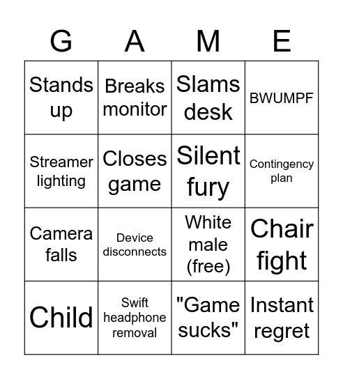 GAMER RAGE Bingo Card