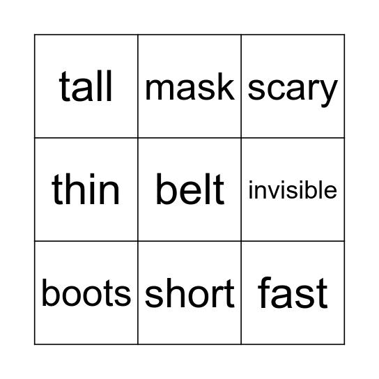 SUPERHEROES Bingo Card