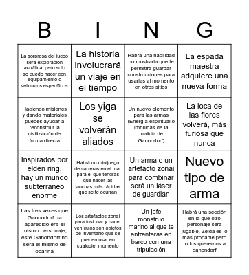 Zelda Bingo Card