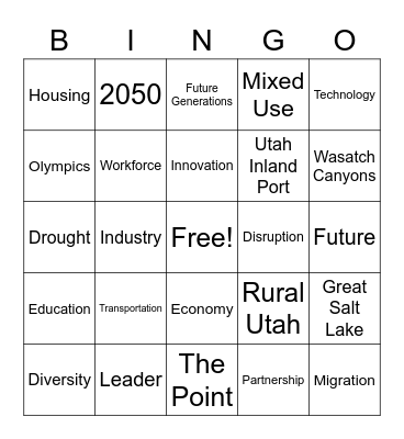 One Utah Summit Bingo Card