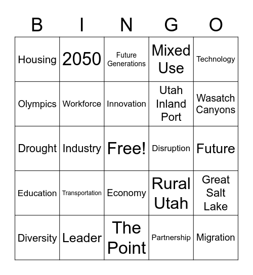 One Utah Summit Bingo Card