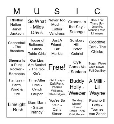 Rolling Stone All Time Classics #400-500 Bingo Card