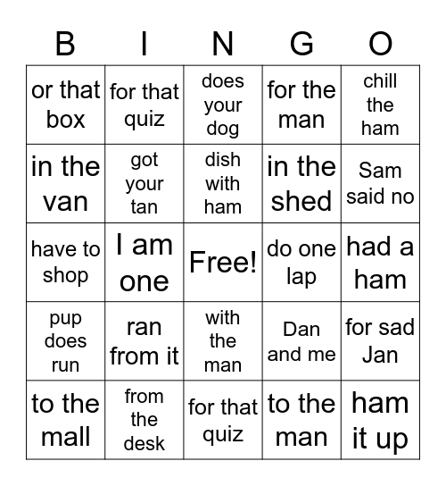 Fundations Unit 5 Phrases Bingo Card