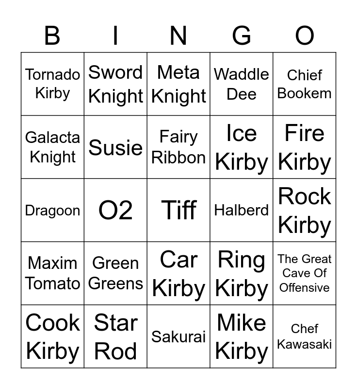 Micbot Round 1 (Kirby) Bingo Card