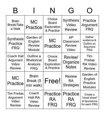 AP Lang Review Bingo Card