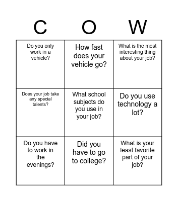 Careers on Wheels Bingo Card