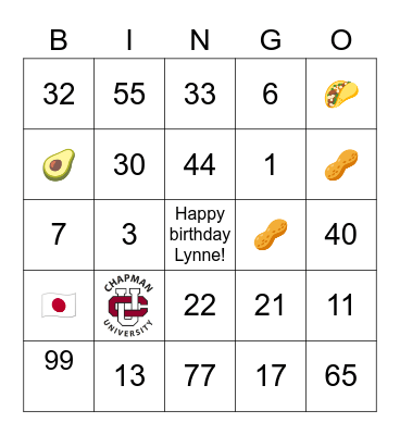 Lynne's Bday Bingo Card