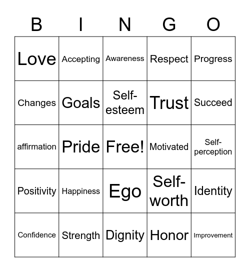 SELF IMAGE & SELF IMPROVEMENT Bingo Card
