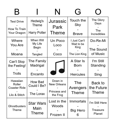 Movie Music Bingo Card