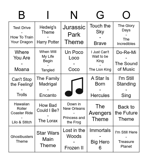 Movie Music Bingo Card