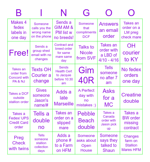 MAY BREEDING SEASON BINGO Card