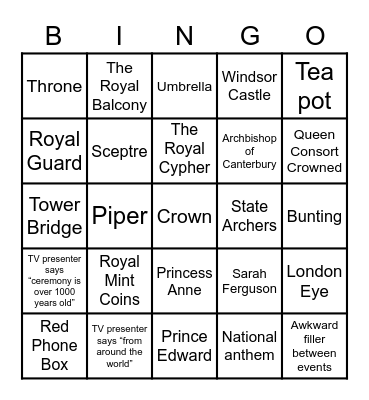It's King Charles III Coronation Bingo! Bingo Card