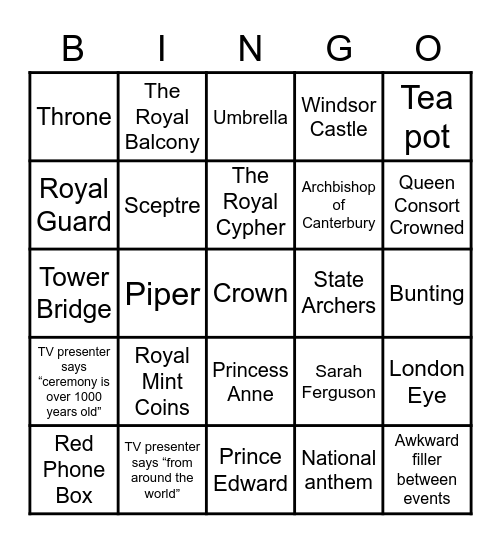 It's King Charles III Coronation Bingo! Bingo Card