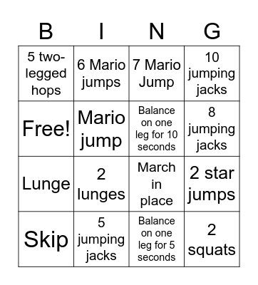 Movement Bingo Card