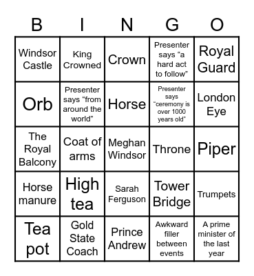 It's King Charles II Coronation Bingo! Bingo Card