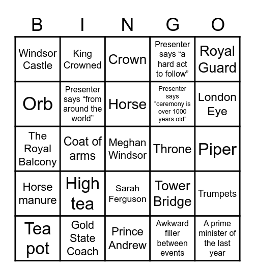 It's King Charles II Coronation Bingo! Bingo Card