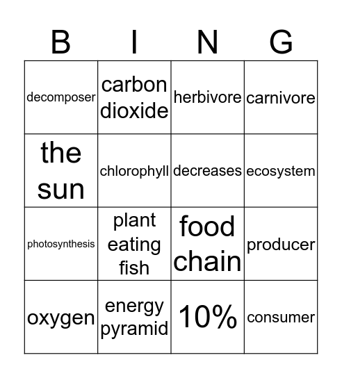 Energy and Ecosystems Bingo Card
