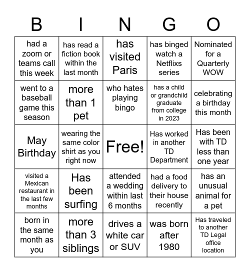 Professional Staff Meeting 2023 Bingo Card